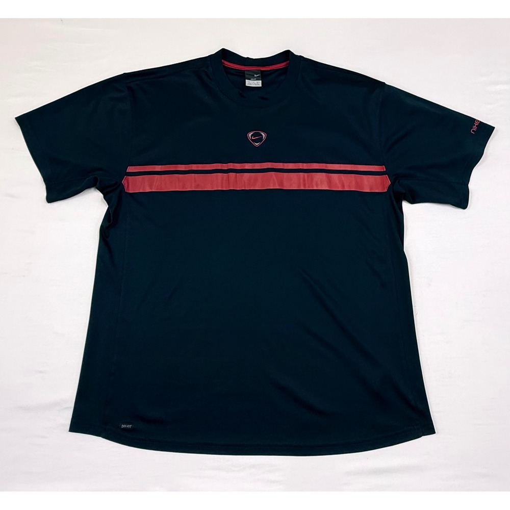 Vtg Nike Soccer Dri-FIT Shirt Mens XL Navy Blue Red Striped Center Shield Logo